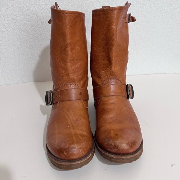 Frye Veronica Whiskey Short Mid Calf Belted Leather Moto Boots 7 - Picture 3 of 16